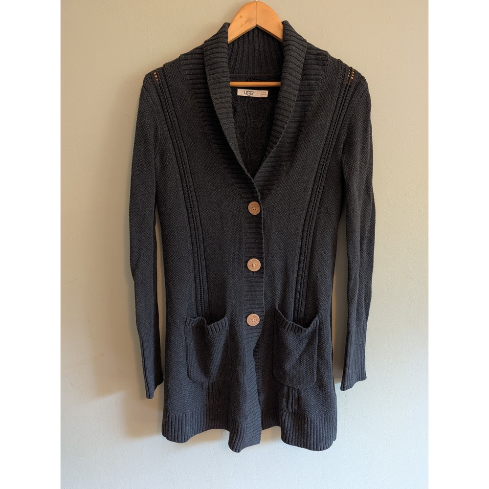 UGG Australia Womens Gray Cotton Cable Knit Shawl Collar Cardigan Sweater XS/S